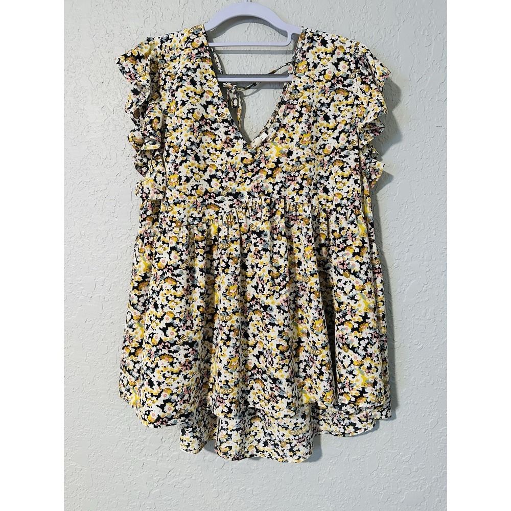 Jodiful Ruffle Sleeve FLOWY Floral Blouse Size Large